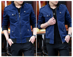 Men'S Solid Color Plaid Lining Cargo Jacket Autumn And Winter Multi-Pocket Design Stylish Long Sleeve Stand Collar Street Jacket Outdoor Coat Locomotive Jacket