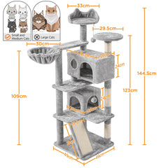 Costoffs Cat Tree, Cat Tree Tower, 145cm Multi-Level Cat Tree Tower with 2 Condos, Dangling Balls, Ladder, Sisal Scratching Posts, Round Platform, Cosy & Stable Indoor Cat Kitten Furniture, Activity Centre, Scratching Tree
