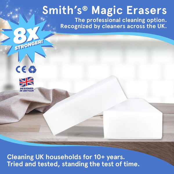 Magic Erasers for Cleaning by Smith’S | 10 Pack | Trusted by Professional Cleaners | Serving UK Homes for over 10+ Years | 8X Stronger than Cellulose | Chemical Free