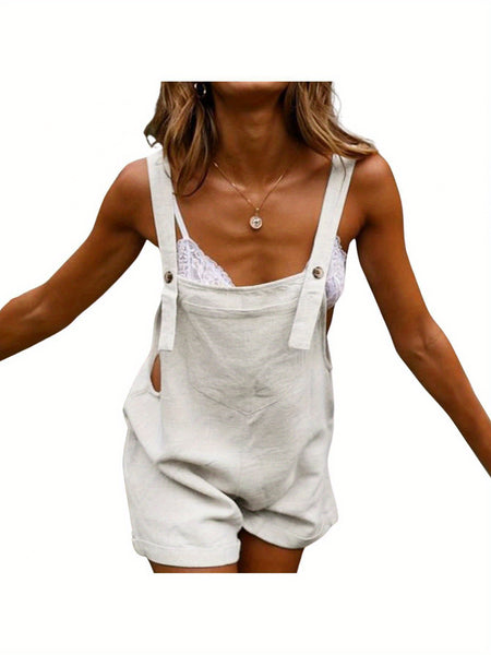 Women's Sleeveless Overalls Jumpsuit - Loose Fit Square Collar One-Piece with Button Closure, Solid Color (White/Black/Army Green) | Beltless Summer Outfits, Machine Washable Casual Wear for Spring, Summer, Fall | Stylish & Practical for easy