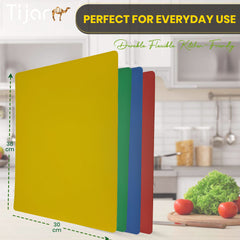TIJAR® Flexible Chopping Board Set – 4 Colour Cutting Mats, BPA-Free Plastic Boards for Meat, Vegetables & Kitchen Prep (38cm)