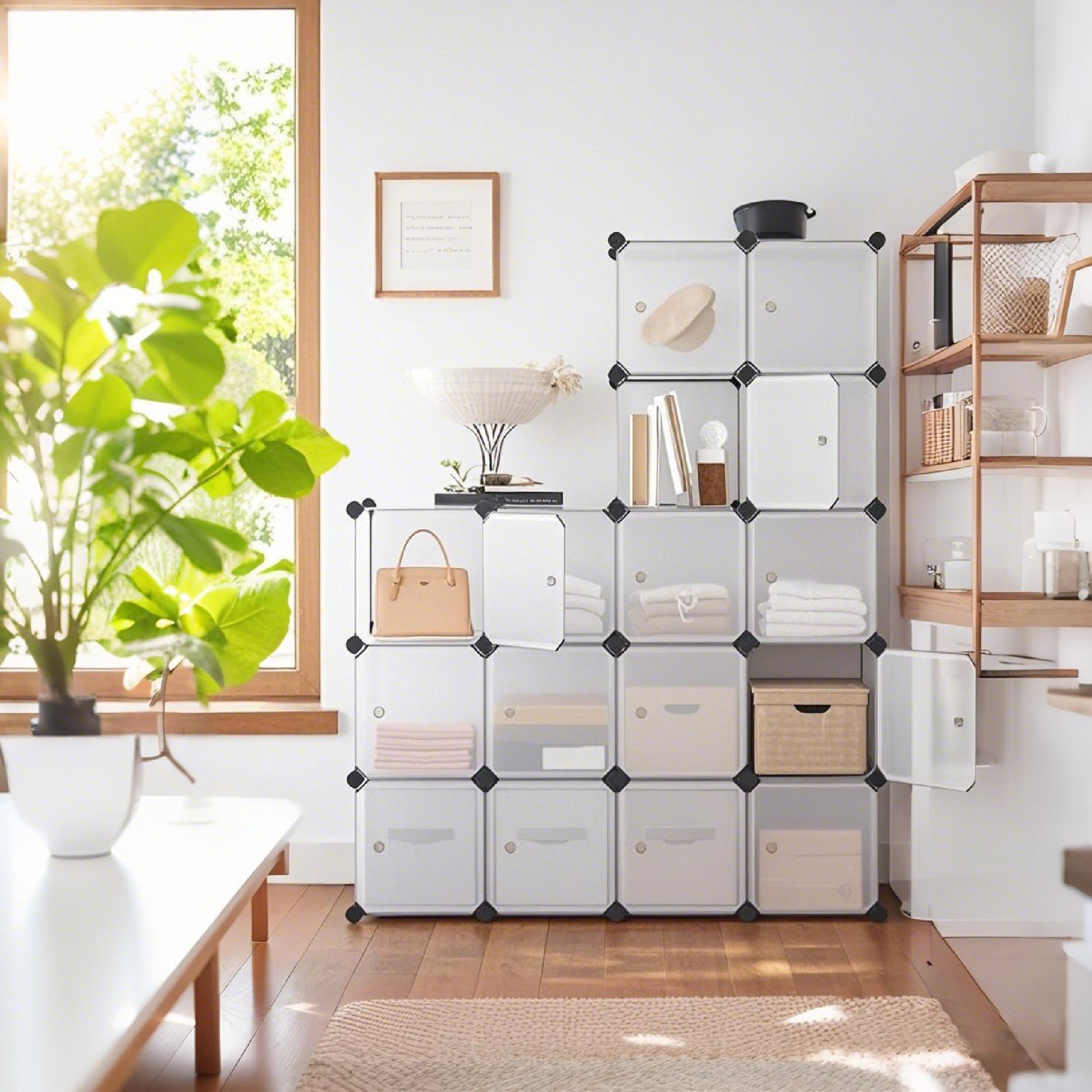16-Cube Storage Unit, Shoe Rack, Stackable Cubes, Plastic Closet Cabin ...