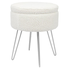 Round Boucle Storage Footstool - Cream H46 x D37cm Living Room Dressing Table Footstool Ottoman Pouffe Chair Seat