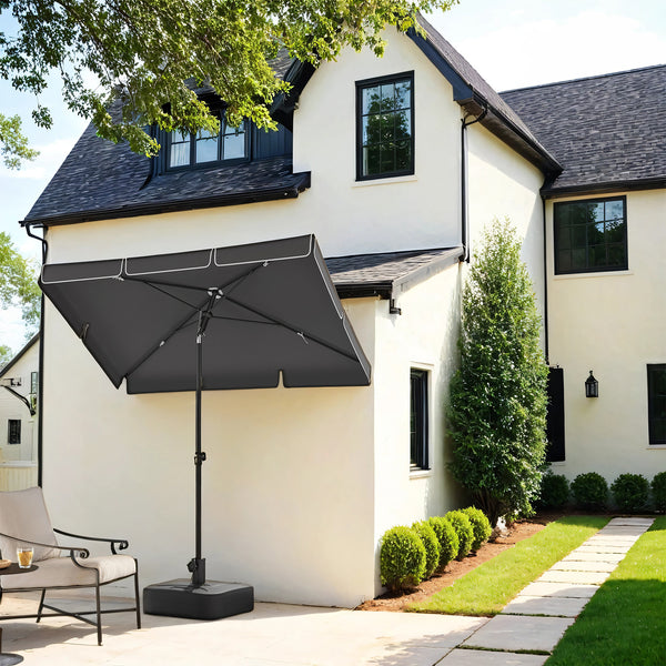 Rectangular Balcony Parasol 1.8 x 1.25 m, UPF 50+ Protection, Tilting Sunshade, PA-Coated Canopy, Carrying Bag, Garden Terrace, Base Not Included, Grey,White