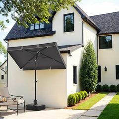 Rectangular Balcony Parasol 1.8 x 1.25 m, UPF 50+ Protection, Tilting Sunshade, PA-Coated Canopy, Carrying Bag, Garden Terrace, Base Not Included, Grey,White
