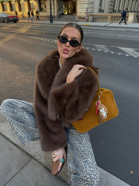 PEACHYZL Women'S Elegant Faux Fur Coat - Thickened Winter Jacket with Plush Lining, Loose Fit Long Sleeve Coat for Fall/Winter, BrownRed/
