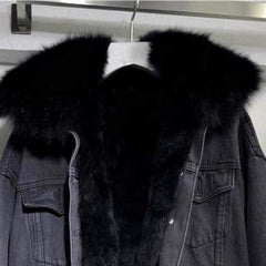 Women's Cozy -Lined Denim Jacket - Casual Long Sleeve Outerwear, Loose Fit, Button-Up Front, Flap Pockets, Solid Color, Perfect for Fall/Winter, Casual Winter Wear | Relaxed Fit Jacket | Lined Jacket