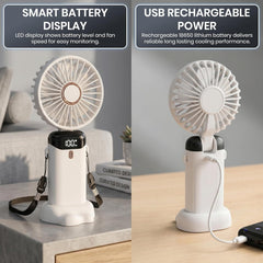1pc Portable Handheld Fan USB Rechargeable Foldable Mini Desk Fans 5 Speeds, Personal Cooling Fan with Neck Strap for Travel, Office & Outdoor Use, Removable Cover for Easy Clean, Black, Pink, White Options 1 Pack