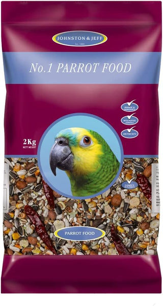 2x Johnston & Jeff No.1 Parrot Food 2kg Daily Mixed Parrot Feed for Pet Birds Balanced Grain & Seed Food for Home Bird Care