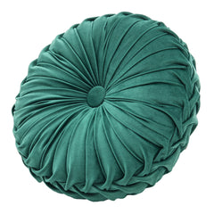2pcs Premium Round Velvet Pumpkin-Inspired Pleated Waist Bolster Cushions in Dark Green - Exceptionally Plush & Chic Decorative Throw Pillows, Perfect for Sofa, Chair & Floor | Essential Soft Accent Pillows to Instantly Upgrade Easter & Home Decor (Size: