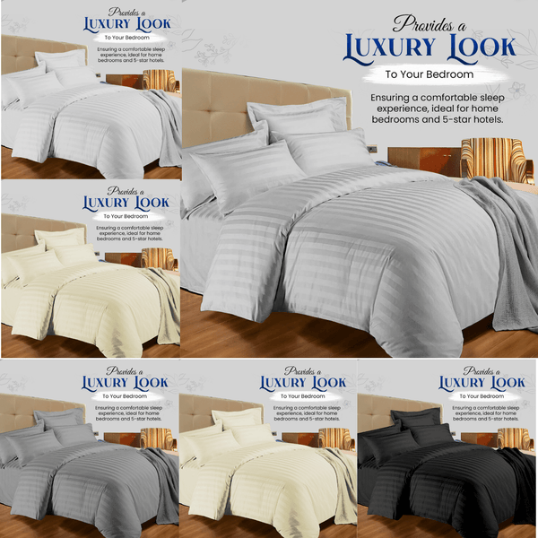 Luxurious Hotel Quality Egyptian Stripe Duvet/Quilt Cover Bedding Set with Pillowcases All Sizes Bedding Set - 3pcs Hypoallergenic Satin Stripes Microfiber Duvet Quilt Cover with Pillow Cases - Soft Comfortable, Durable Breathable & Anti-Wrinkle Duvet Cov