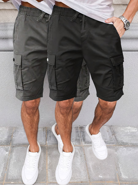 2pcs Men'S Cargo Shorts, Drawstring Waist Multi-Pocket Men'S Shorts