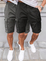 2pcs Men'S Cargo Shorts, Drawstring Waist Multi-Pocket Men'S Shorts