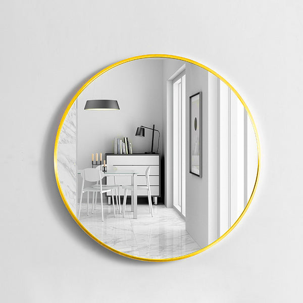 50CM Wall-Mounted Bathroom Makeup Mirror, Round Bedroom Dressing Mirror with Hanger, Bathroom Bedroom Living Room Entrance Hall Decorative Mirror, Gold Aluminium Frame