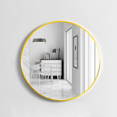 50CM Wall-Mounted Bathroom Makeup Mirror, Round Bedroom Dressing Mirror with Hanger, Bathroom Bedroom Living Room Entrance Hall Decorative Mirror, Gold Aluminium Frame