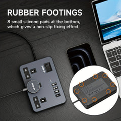 Power Supply 7in 1 Flat Plug Power Socket Outlet Extension Lead, 4 USB Slots Charging Ports Extension Socket, Multi Socket Power Board
