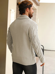 Men'S Solid Cable Knit Cardigan Fall Winter Button-Up Knit Coat
