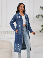 New Style Ripped Denim Jacket with Genuine Pockets - Long Women's Denim Jacket