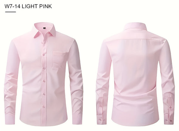1+2, Three-Piece Solid Color Button- Shirt, Men'S Everyday Basic Shirt, Long-Sleeved Shirt with Pockets, Casual Shirt, Business Shirt, Blend, Soft And Comfortable