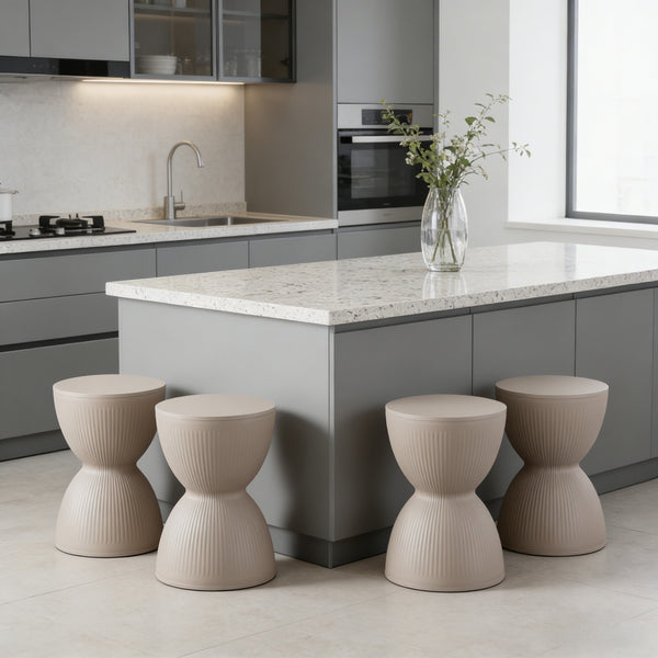 4pcs Modern Hourglass-Shaped Dining Chairs | Creative Plastic Round Stools, Space-Saving Design, Coffee Color, Ergonomic, for Living Room and Bedroom