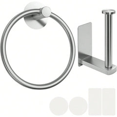 Self Adhesive Toilet Paper Holder & Towel Ring Set – No Drilling, Easy Stick-On Installation for Bathroom