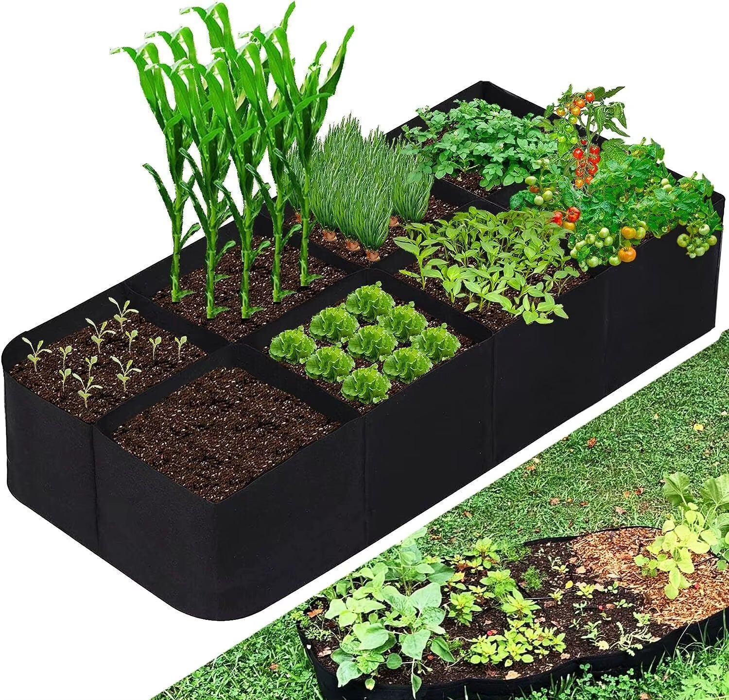 8 Grids Garden Raised Planting Bed Fabric Raised Garden Bed Square Felt Garden Flower Grow Bag Vegetable Planter Pot