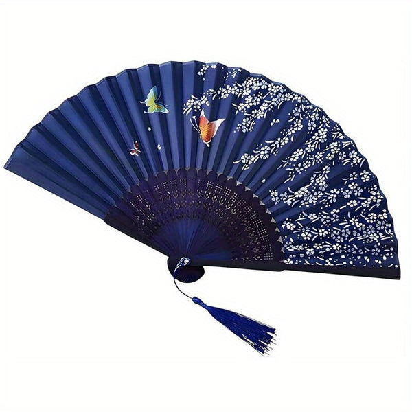 Stylish Retro Floral Butterfly Folding Hand Fan - Lightweight Durable Plastic, Multi-Color Options for Line Dancing, Popping, Weddings & Parties - Elegant Gift for Women