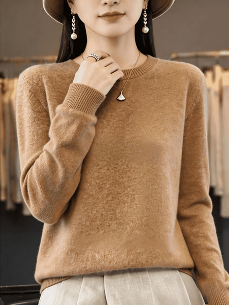 Women'S 100% Cashmere Crew Neck Long Sleeve Sweater: Soft, Fluffy & Warm Pullover for Fall And Winter