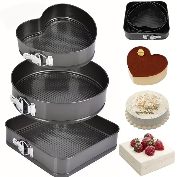 6pcs Cake Pan Set- Square/ Round/ Heart Baking Cake Mould, Carbon Steel Baking Mold with Removable Bottom, Non- Stick Pan, Baking Tools| Kitchen Accessories| Home Kitchenware