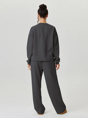 Women'S Minimalist Round Neck Loose Top And Exposed Stitch Trousers Co-Ord, Soft Womenswear