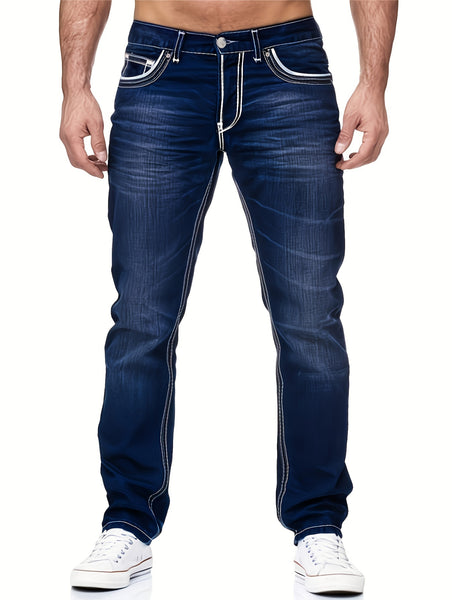 Men's Thick-thread Washed Denim Jeans