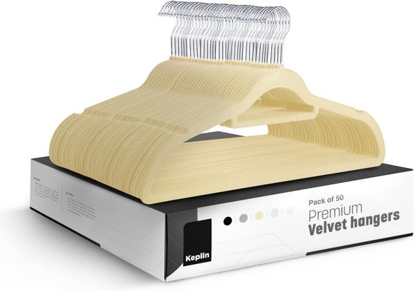 KEPLIN Velvet Hangers 20 Pack - Non-Slip Clothes Hangers with Tie Bar & 360° Hook - Durable & Sturdy, Space-Saving Wardrobe Organisers for Suits, Jackets & Clothes- Home Storage Solution (Black)