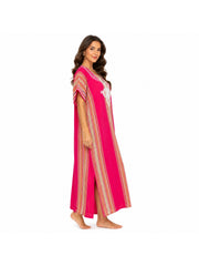 Women Boho Kaftan Dress Long Embroidered Beach Cover Up Lightweight Summer Kaftan Maxi Dress Loose Fit Swimwear Cover Up Holiday Beachwear Gandouri