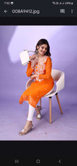 Estationeryhouse Women's Georgette Lucknowi chikankari kurti, Rose Design with Heavy Embroidery, Without Bottom