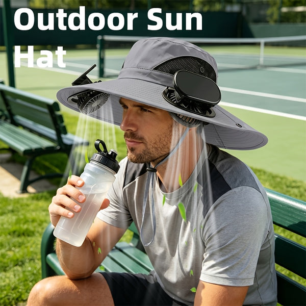 Solar Fan Outdoor Bucket Hat, USB Charging & Wind Speed Adjustable, & Breathable Mesh Design, Solar Powered & USB Rechargeable, Unisex Fishing Hat, Solar Fan Hat for Men