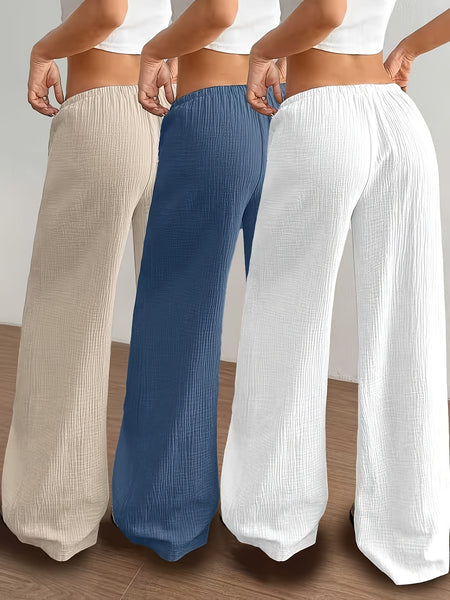 Women's Three-piece Elegant Casual Wide-leg Trousers, Straight Leg Design, Suitable for All Seasons, Adult Fit, All-season Trousers, Loose Fit, Comfortable and Flattering.