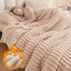 Traditional-Style Plush Double-Layer Leisure Fur Throw Blanket | Soft, Warm & Cozy for Couch, Bed, Office, and Travel - Ideal for Air Conditioning, Travel, and Siesta Use, Christmas Present, Champagne Polyester