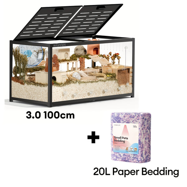 (Free 20L Random Color Paper Bedding)BUCATSTATE 120cm Hamster Cage 3.0 : Spacious Stackable Metal Cage For Dwarf And Syrian Hamsters, Gerbils, And Mice-Easy Top Access And Quick Assembly