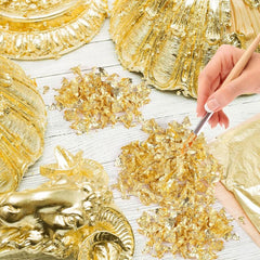 300 Sheets Golden Leaf Paper - Premium Quality, Easy Application, Versatile Use for Arts, Crafts, DIY Projects, Gilding, Decorations, Picture Frames, Sculpture, Furniture - Imitation Golden Foil, Picture Frame Decoration | Golden Leaf Texture |