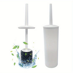 A Set Of Bathroom Toilet Brush And Plastic Stand with A Long Plastic Handle And Soft Flexible Bristles The Toilet Brush Stand And Base Are Drip Proof And Leak Proof(white)