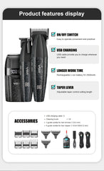 The VGR Men'S Electric Hair Clipper And Trimmer Set Features Interchangeable Ceramic Blades, Operates at High Speeds with 9000 RPM, Includes a Professional Hair Clipper with an LCD Display