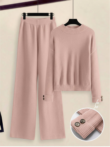 Women's 2pcs Set with Side Stripe| Crewneck Sweater & Relaxed Fit Straight Leg Pants| Soft Loungewear for Spring Autumn | European Casual Y Style