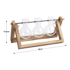 Multi-Tube Plant Propagation Station with Wooden Stand & Metal Swivel Holder, Desktop Retro Plant Terrarium Bulb Vase for Indoor Hydroponic Flowers, Tabletop Glass Planter Housewarming Gifts for Plant Lovers, 28x13.8cm (3 Tubes)