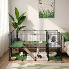 Two-Story Metal Pet Playpen with 36 Grid Panels, Cage for Small Animals Like Guinea Pigs, Hamsters, And Rabbits, Includes a Mallet, Suitable for Indoor Use, Dimensions 143 X 73 X 71 Cm