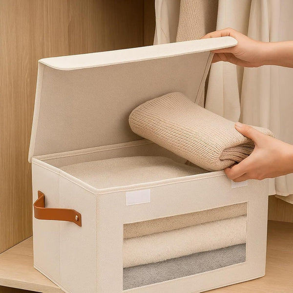 5 Packs Foldable Storage Bins with Lids 39*25*25cm Cube Organizer Baskets with Clear View Window & Handles, Fabric Storage Cubes for Closet, Shelf & Home Organization