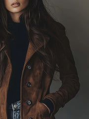 Women's Elegant Vintage Coat - Classic notched lapel, Front Button Closure, Structured H-Silhouette