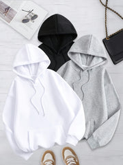 Women's Solid Color 3pcs Set Hooded Sweatshirt with Kangaroo Pocket and Drawstring Hood