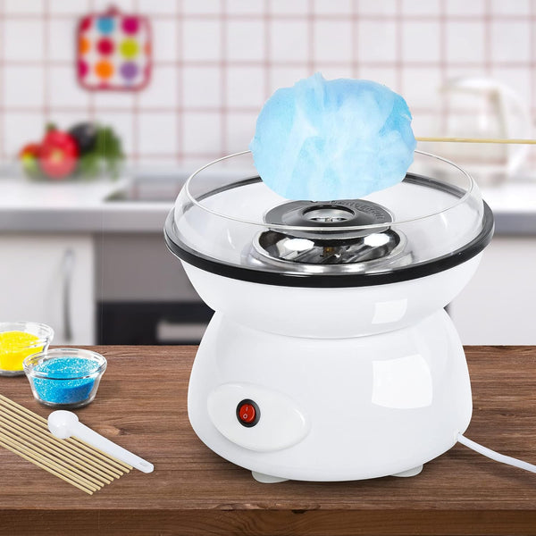 HOMCOM 450W Candy Floss Machine, Professional Automatic Cotton Candy Sweet Machine with Candyfloss Sticks, Spoon, Splash Guard, Non-Slip Base for Birthday Christmas Wedding Party, Funfair Style, White