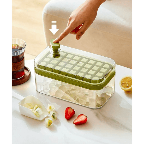 Ice Cube Tray with Lid and Bin, 56pcs Ice Cube Mold, 2 Trays & Ice Scoop, BPA
