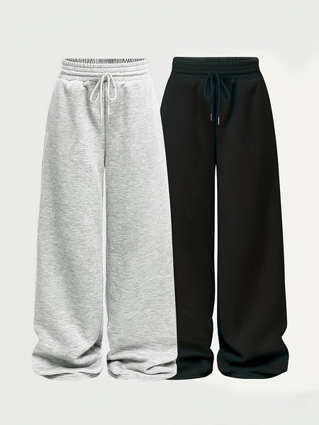 Two-Pack Casual Pants for Women: Simple Front-Tie Loose Fit Wide-Leg Trousers, Perfect for Spring, Summer, and Fall - Everyday Comfortable Wear